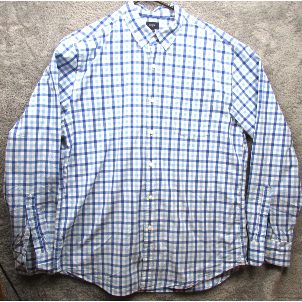 J.Crew Shirt Mens XL Blue Gingham Plaid Button Down Long Sleeve Cotton Collar